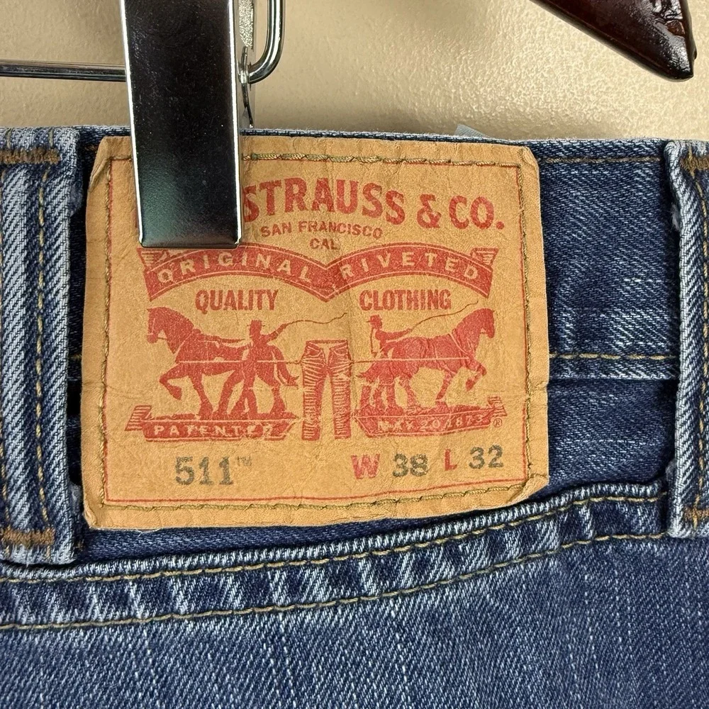 Levi‎ Strauss 511 Mens Denim Jeans 38x32 Levi's 38 x 32 Straight leg Distressed